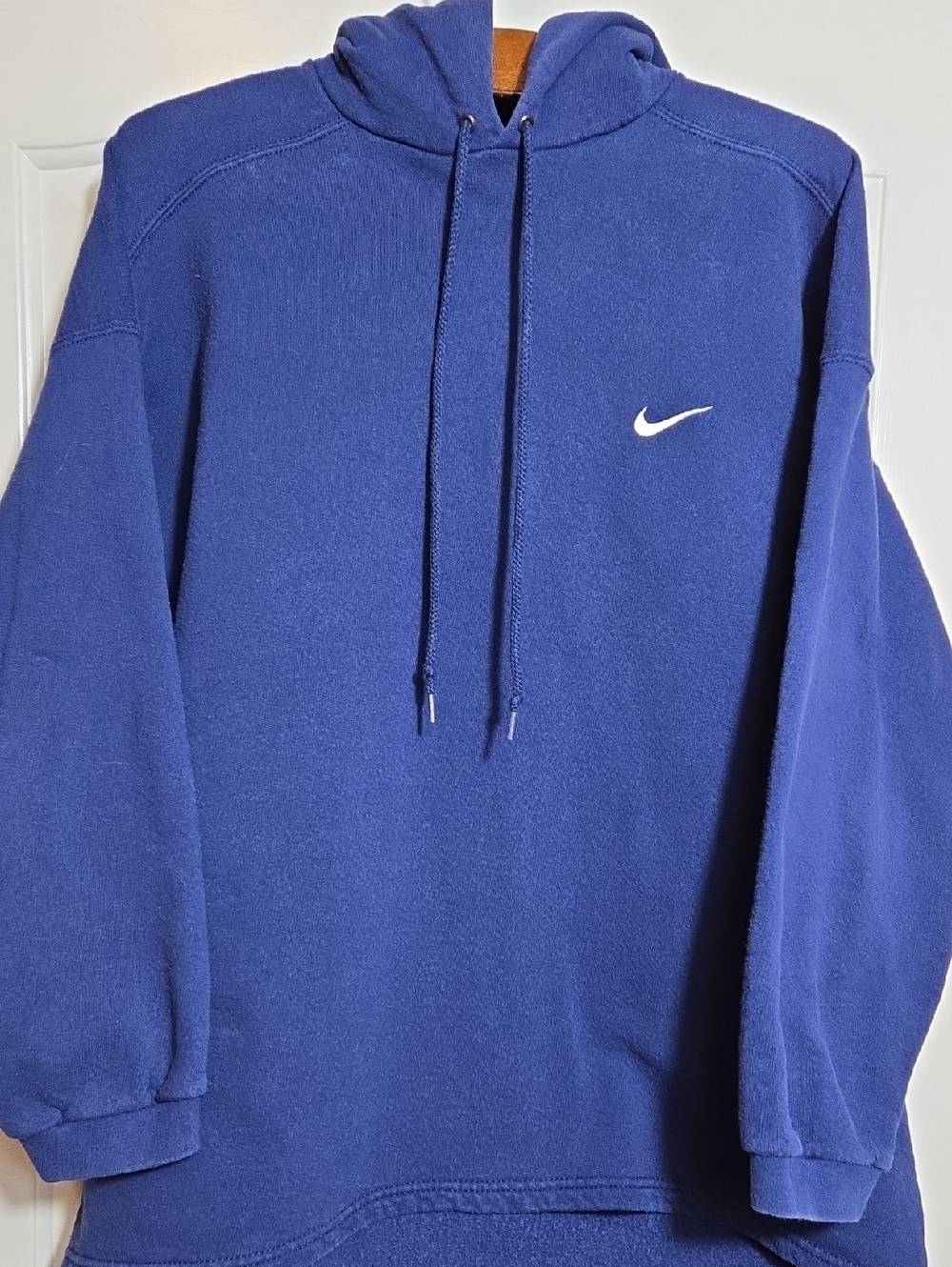 Vintage Nike Navy Blue Hoodie Embroidered Swoosh – Women’s L Made in USA